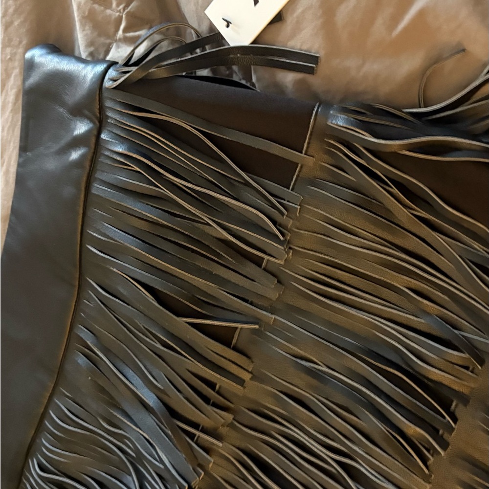 DKNY Black Leather Fringe Jacket super soft